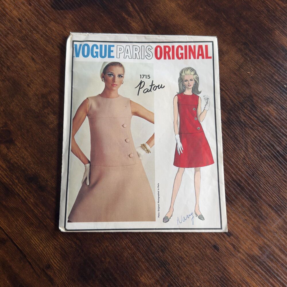 1960s Vogue Paris Original 1715 Jean Patou Mod A-Line Dress Pattern